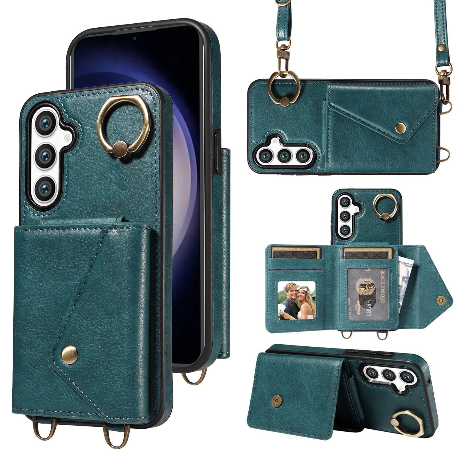 002 Cellphone Cover for Samsung Galaxy S23 FE Ring Kickstand Litchi Texture Leather TPU Card Bag Phone Case with Shoulder Strap 002 Cellphone Cover for Samsung Galaxy S23 FE Ring Kickstand Litchi Texture Leather TPU Card Bag Phone Case with Shoulder Strap